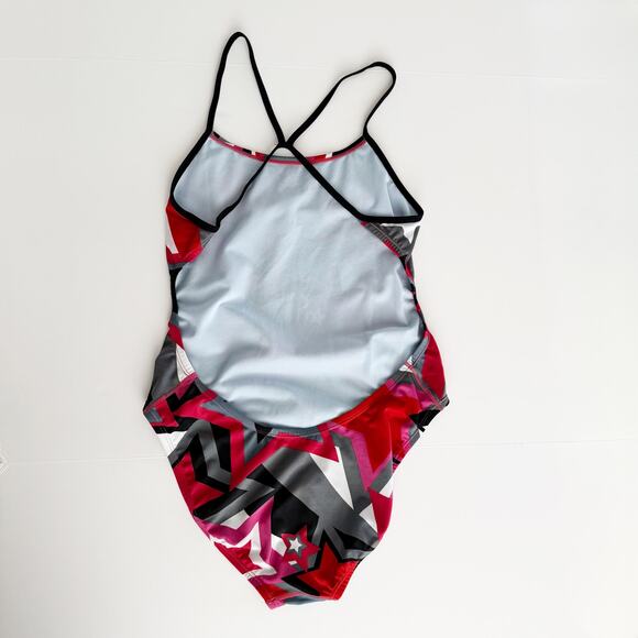 [Nike] Red Black Star Print Thin Strap One-Piece Competition Swimsuit Size 10/36 - Picture 2 of 11